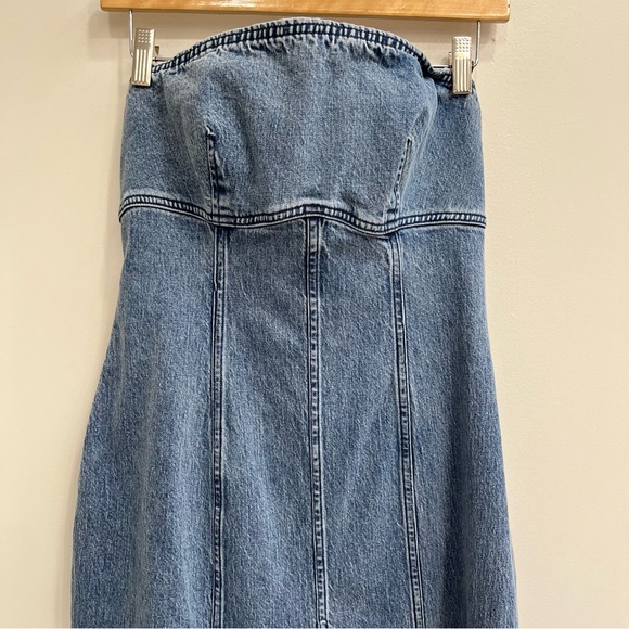 Anthropologie Pilcro Icon Fluted Strapless Denim Midi Dress Smocked Back Large - Picture 7 of 16